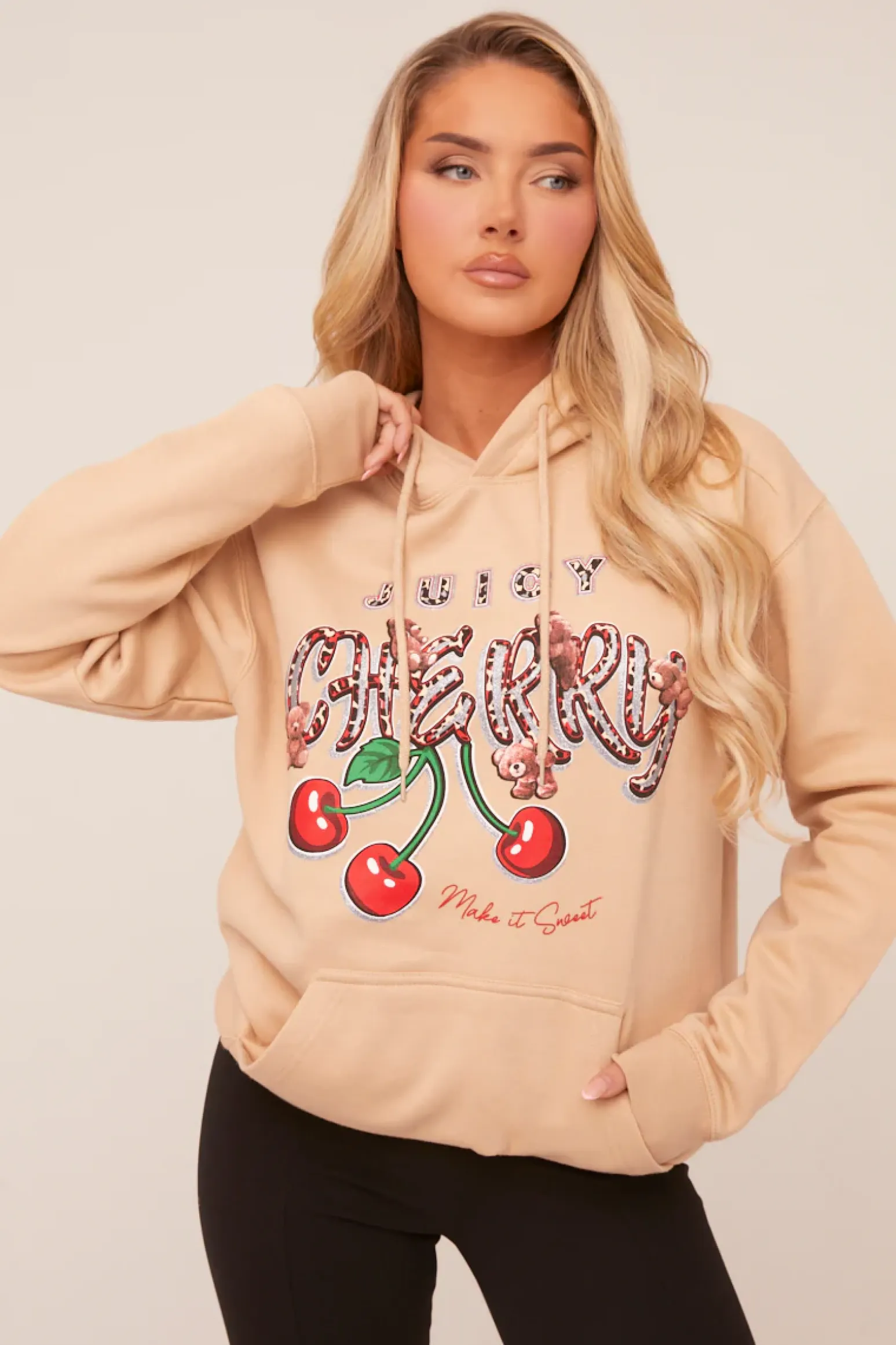 Rebellious Fashion Beige Graphic Oversized Hoodie - Safiya