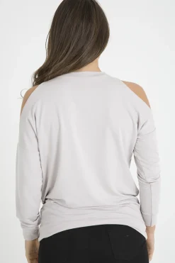 Rebellious Fashion Beige Heavy Metal Cold Shoulder Jumper - Neve