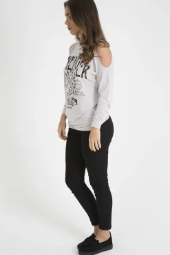 Rebellious Fashion Beige Heavy Metal Cold Shoulder Jumper - Neve