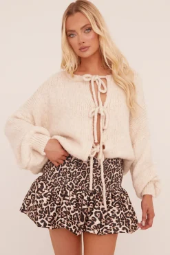Rebellious Fashion Beige Knit Oversized Tie Front Cardigan - Sorana
