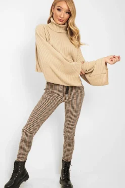 Rebellious Fashion Beige Knit Roll Neck Batwing Jumper - Fallon