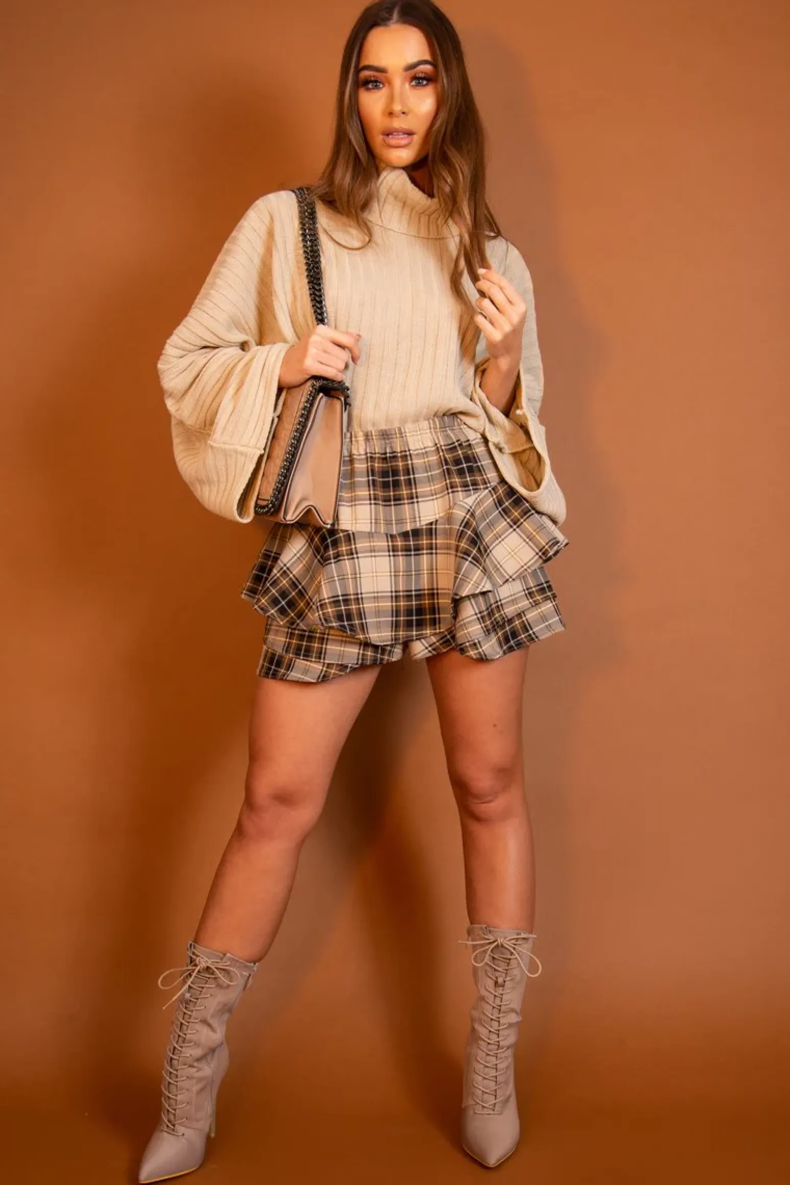 Rebellious Fashion Beige Knit Roll Neck Batwing Jumper - Fallon