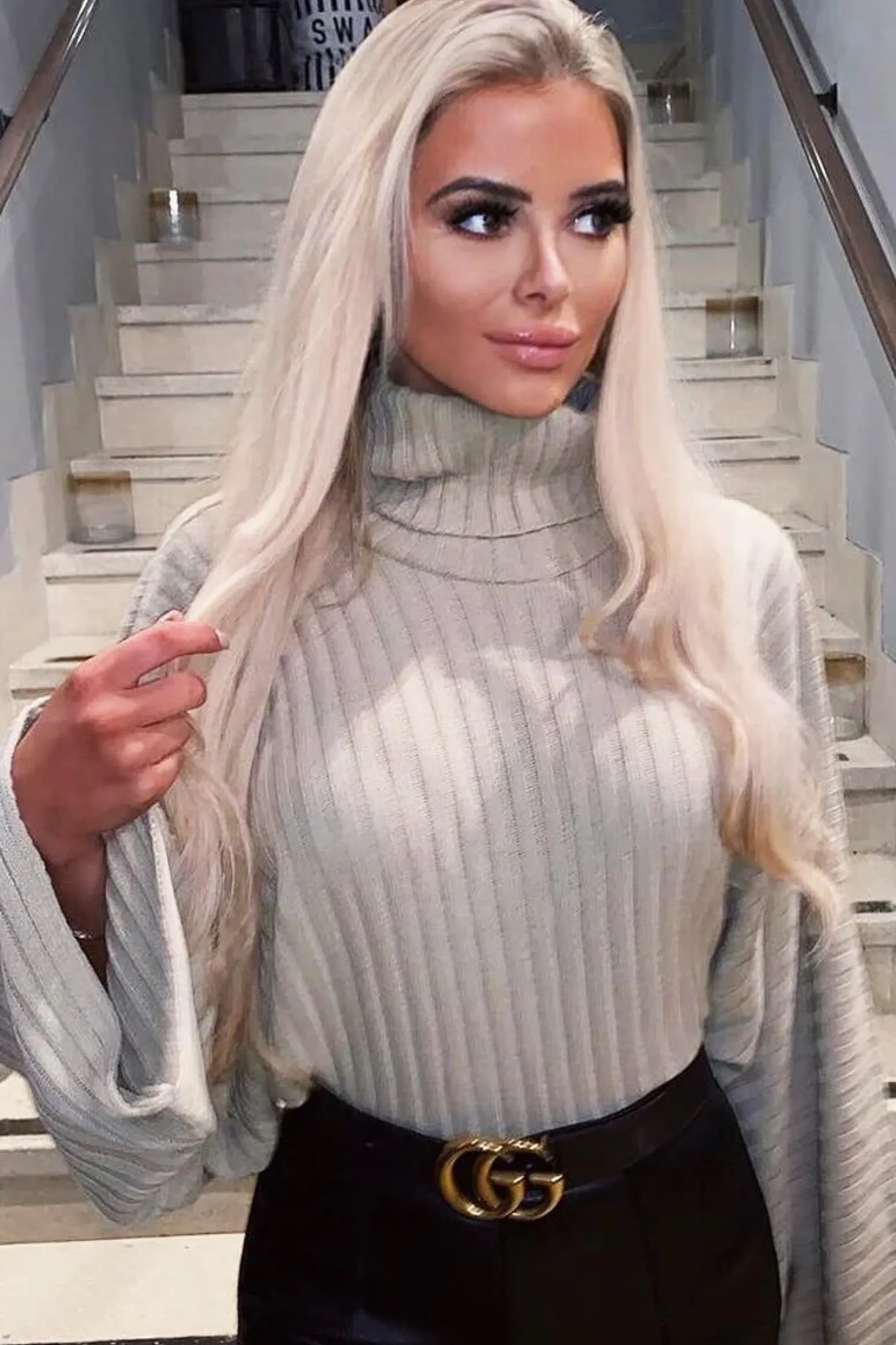 Rebellious Fashion Beige Knit Roll Neck Batwing Jumper - Fallon