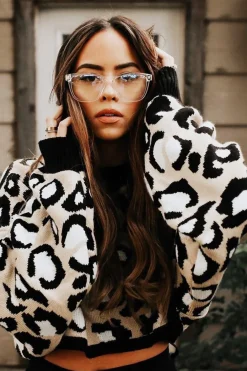 Rebellious Fashion Beige Leopard Crop Batwing Jumper - Raigen