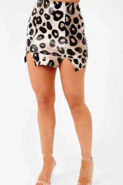 Rebellious Fashion Beige Leopard Print Coated Mini Skirt - Ruth