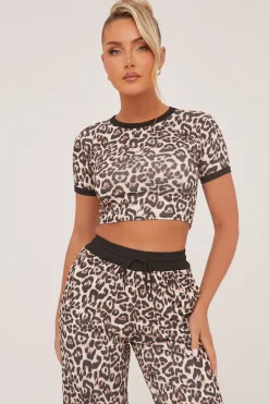 Rebellious Fashion Beige Leopard Print Cropped Top & Straight Leg Trouser Co-ord Set - Ellie