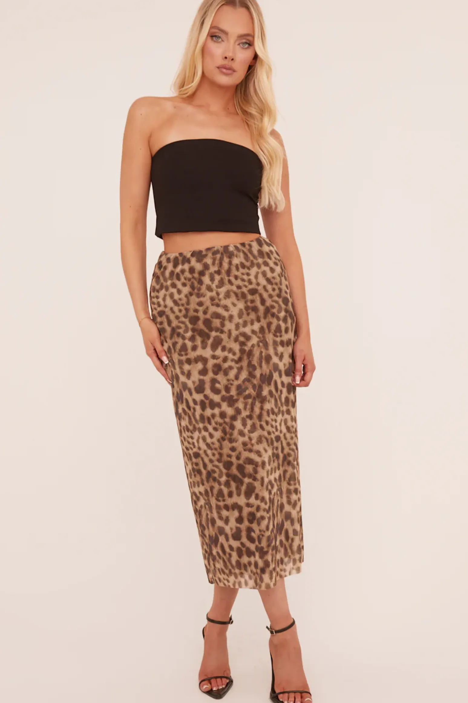 Rebellious Fashion Beige Leopard Print Midi Skirt - Avina