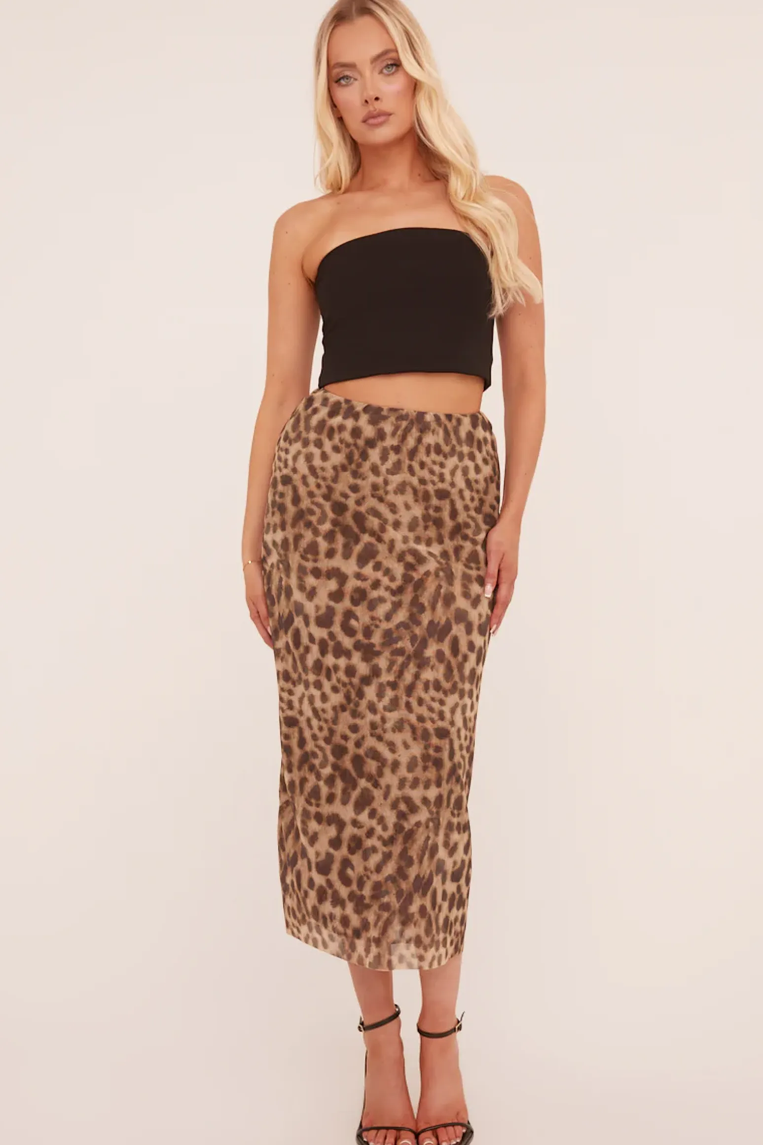 Rebellious Fashion Beige Leopard Print Midi Skirt - Avina