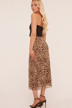 Rebellious Fashion Beige Leopard Print Midi Skirt - Avina