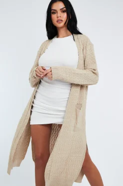 Rebellious Fashion Beige Long Knit Cardigan - Shola
