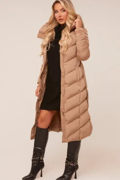 Rebellious Fashion Beige Longline Hooded Puffer Jacket - Shauna