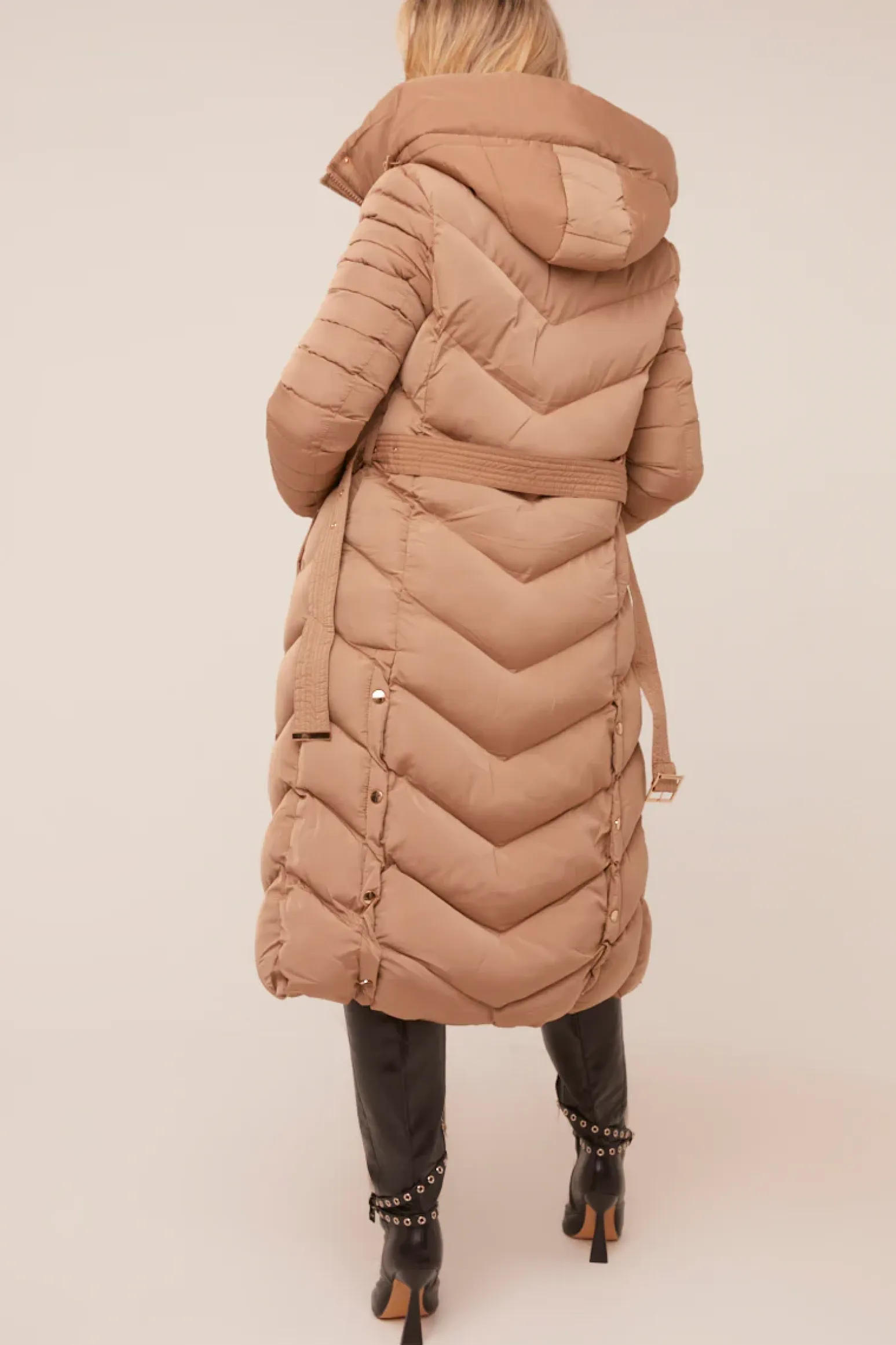 Rebellious Fashion Beige Longline Hooded Puffer Jacket - Shauna