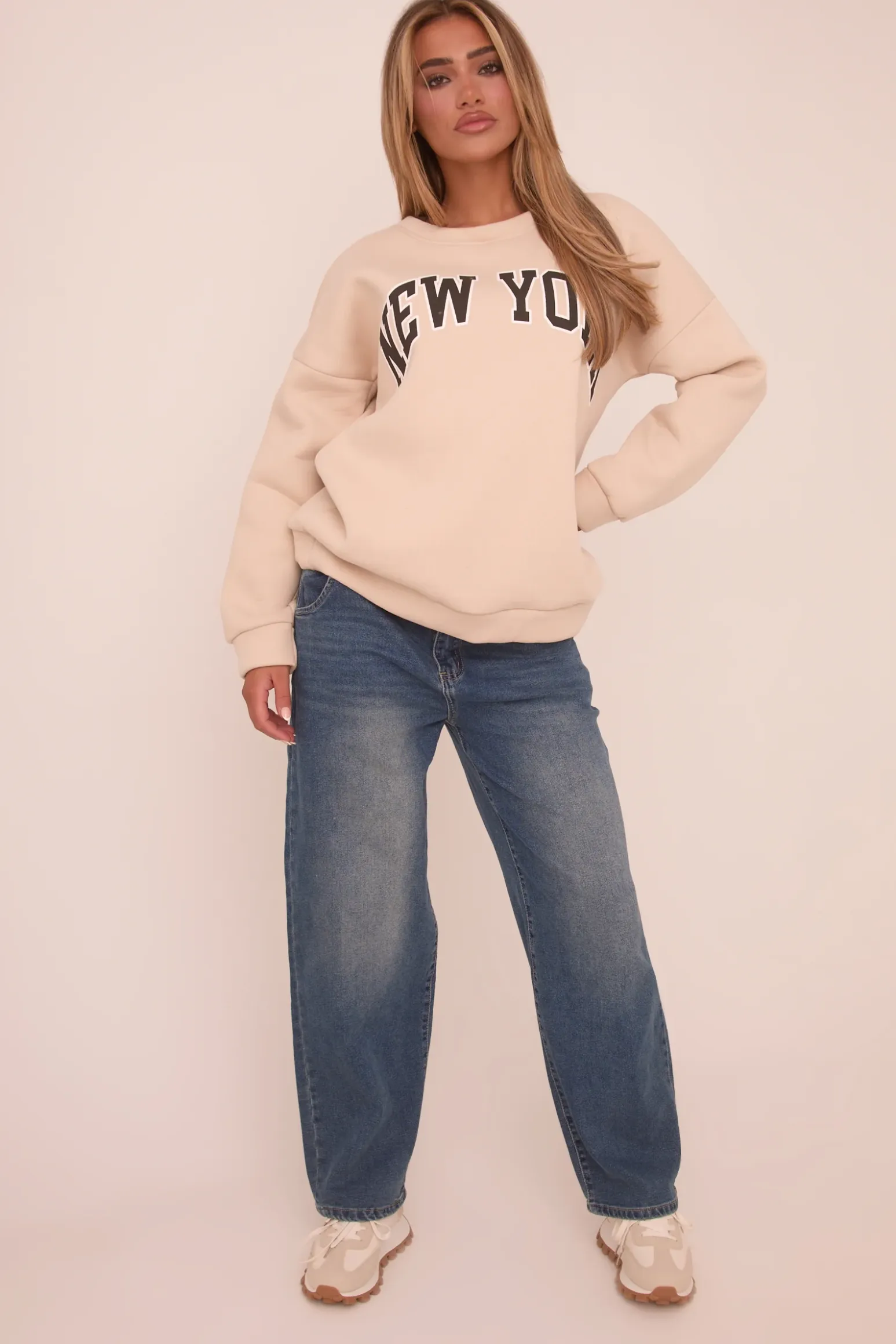 Rebellious Fashion Beige New York Print Sweatshirt - Eternity