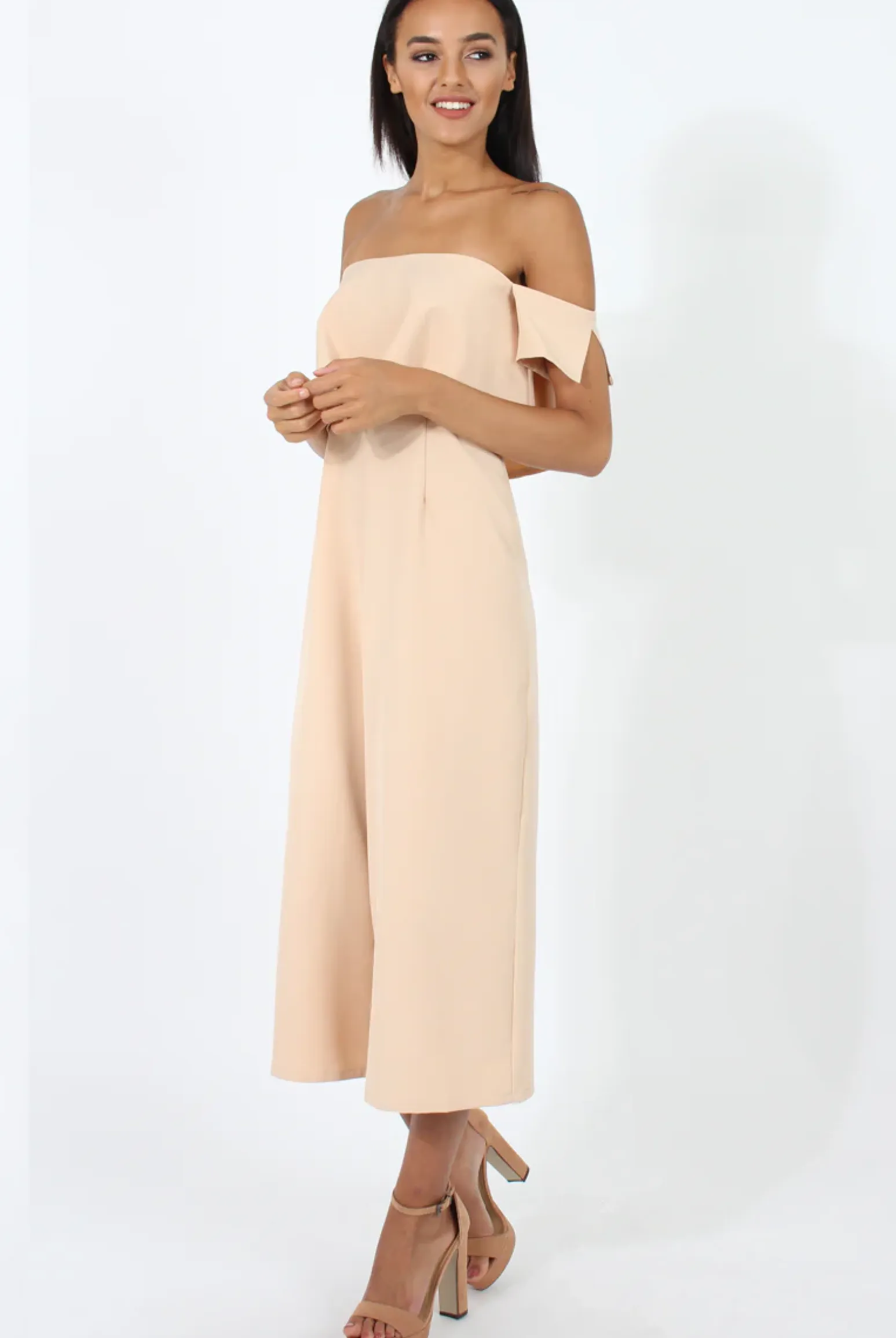 Rebellious Fashion Beige Off The Shoulder Jumpsuit - Kyda