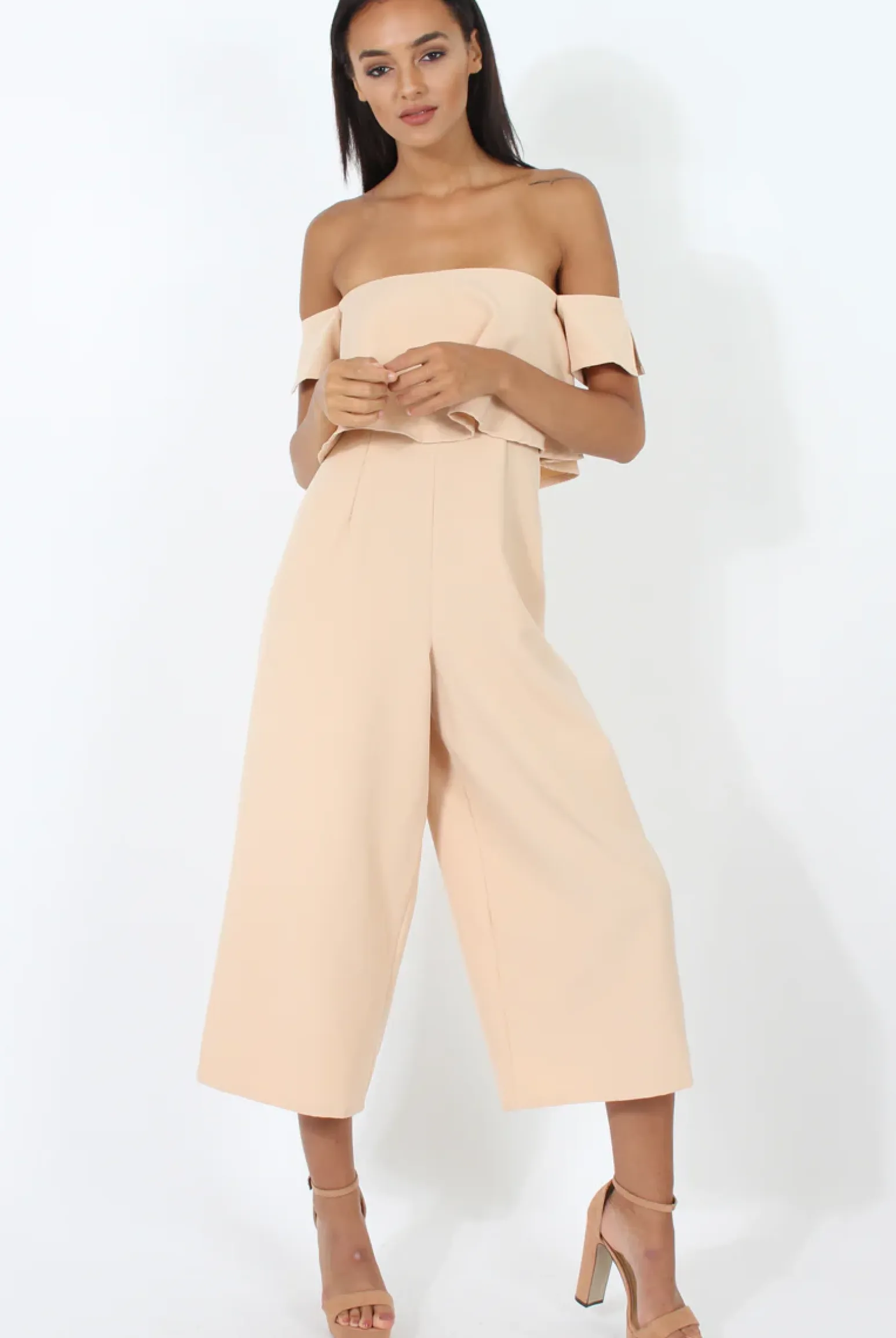 Rebellious Fashion Beige Off The Shoulder Jumpsuit - Kyda