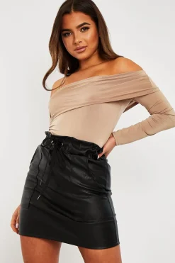 Rebellious Fashion Beige One Sleeve Bardot Top - Kaely