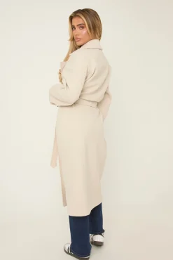 Rebellious Fashion Beige Oversized Double Breasted Wool Look Coat - Eloise