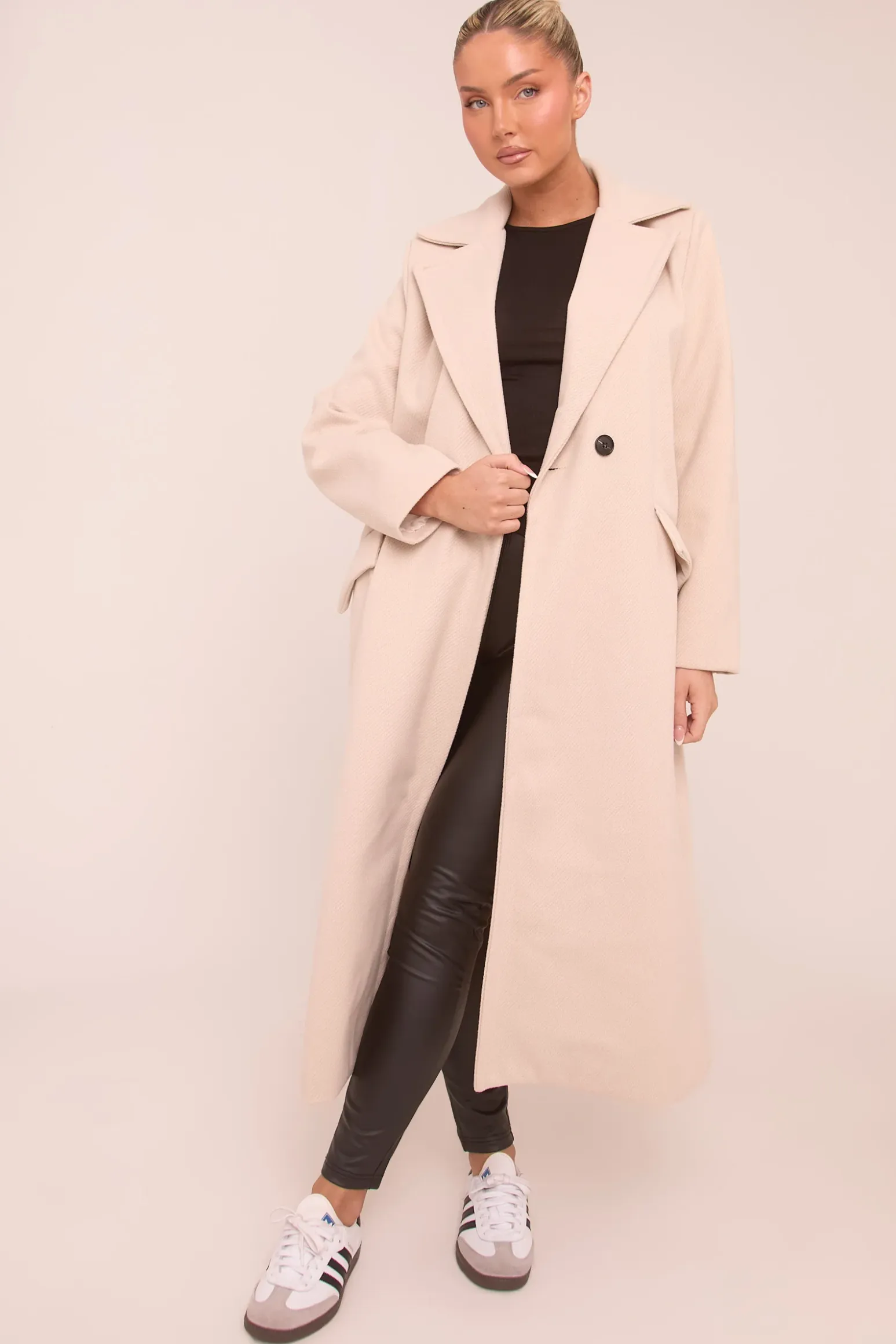 Rebellious Fashion Beige Oversized Double Breasted Longline Coat - Blakely