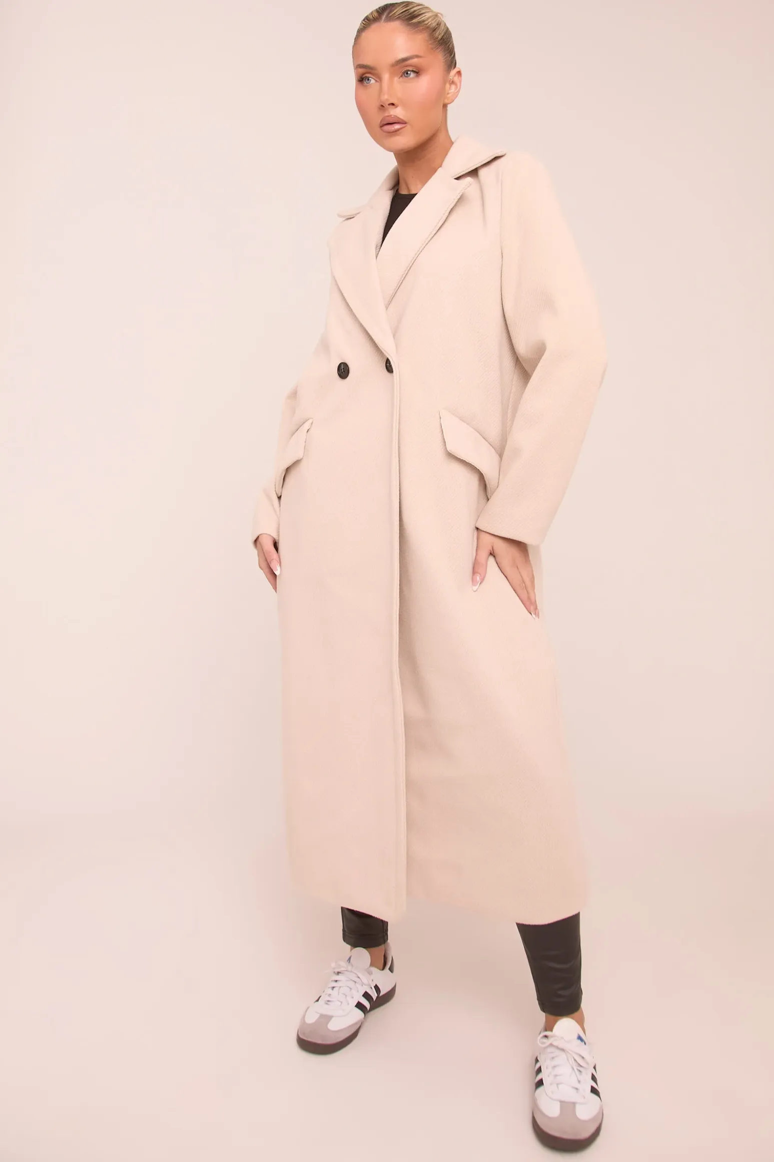 Rebellious Fashion Beige Oversized Double Breasted Longline Coat - Blakely