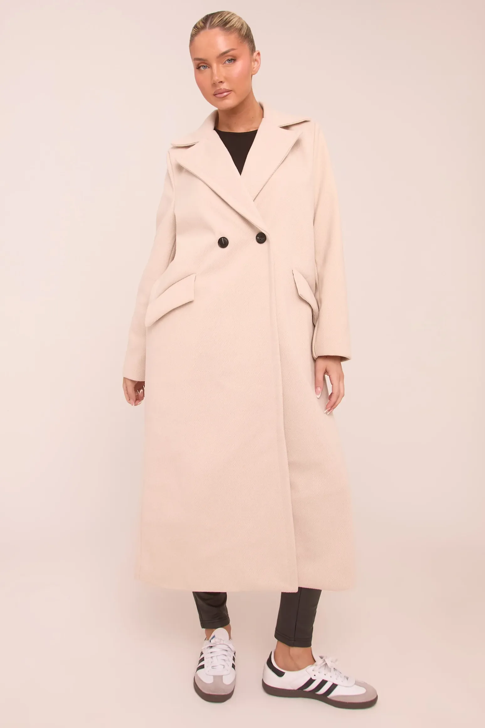 Rebellious Fashion Beige Oversized Double Breasted Longline Coat - Blakely