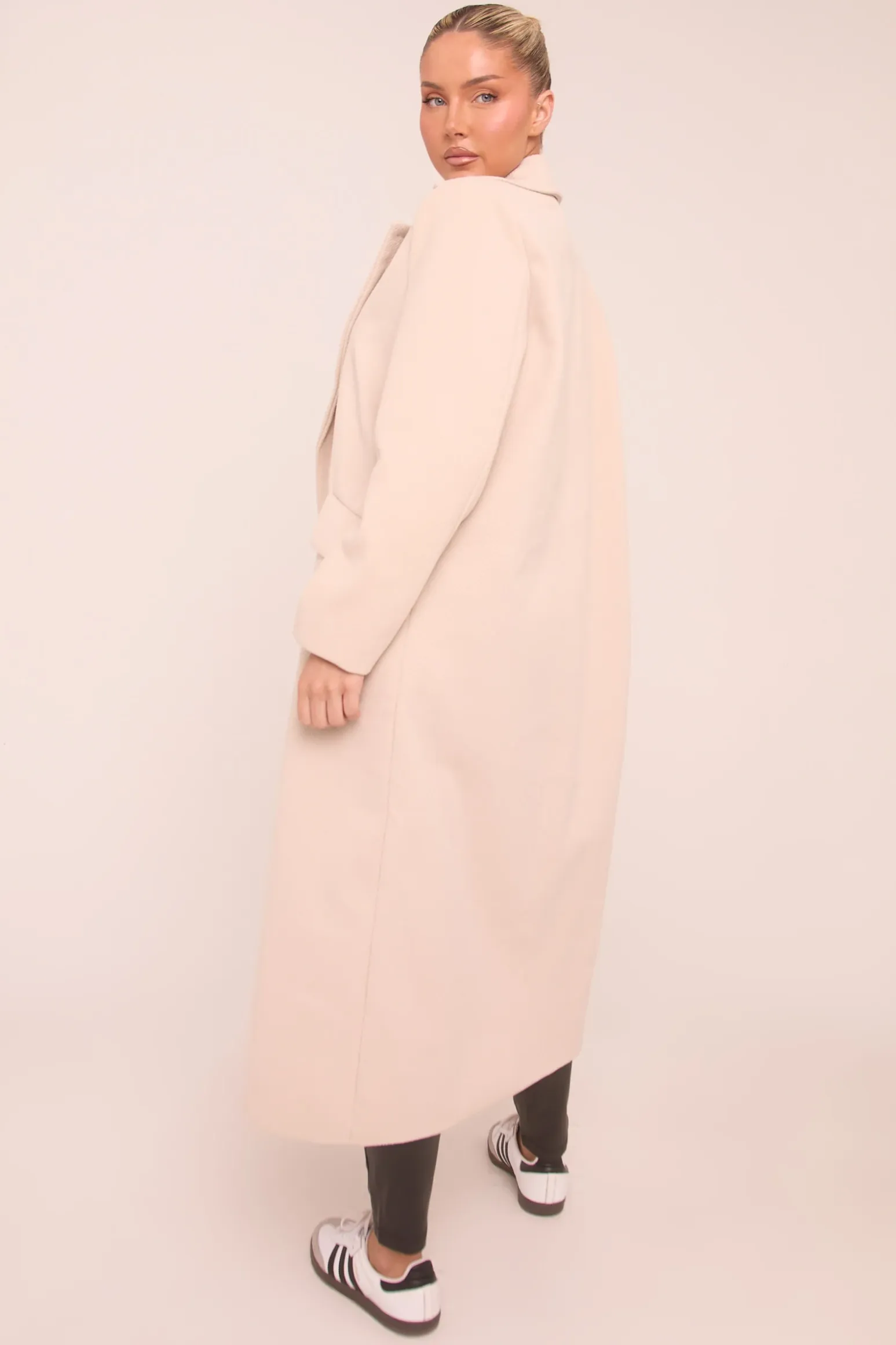 Rebellious Fashion Beige Oversized Double Breasted Longline Coat - Blakely