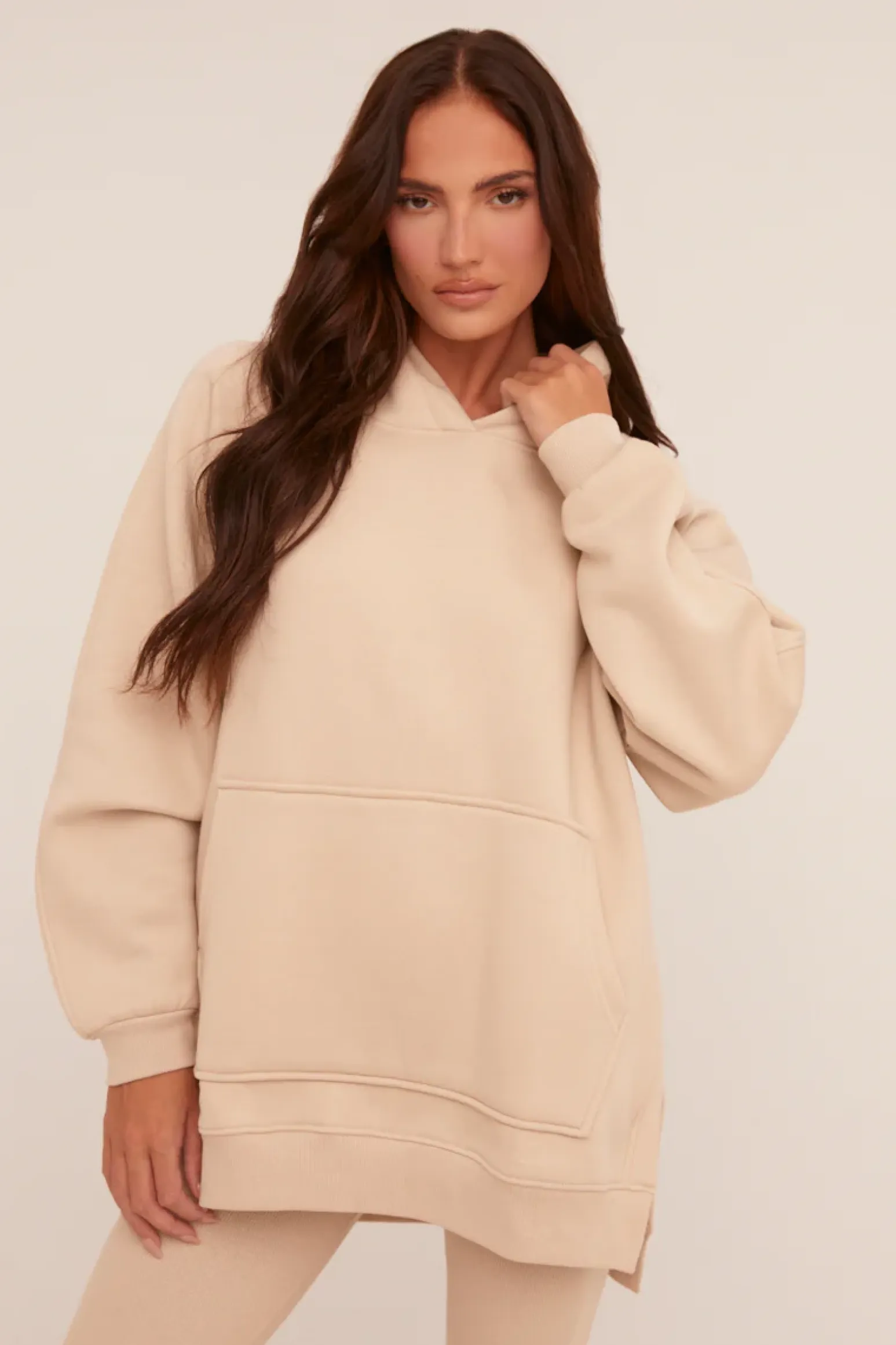 Rebellious Fashion Beige Oversized Hoodie And Leggings Co-ord Set - Renee