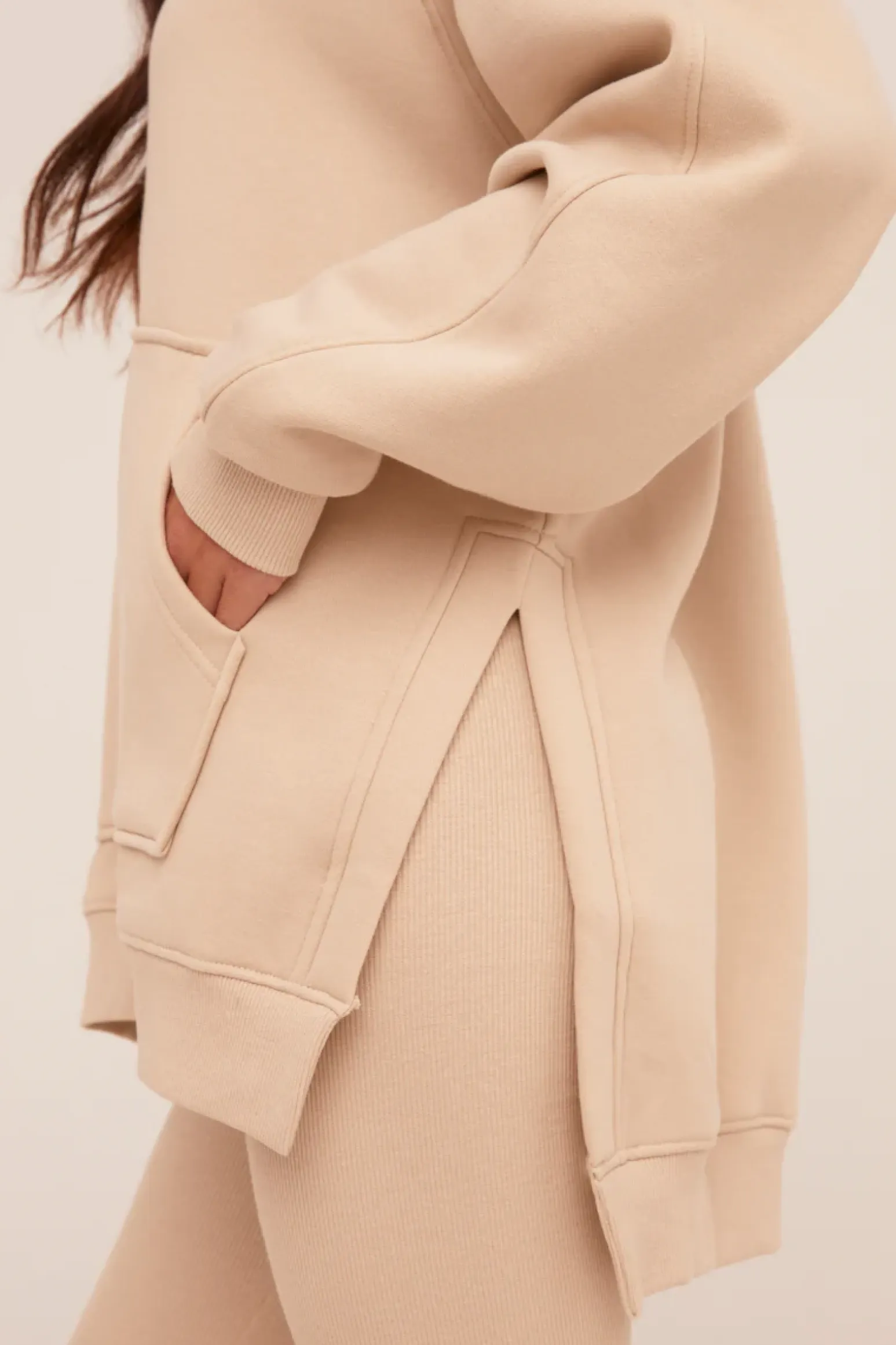 Rebellious Fashion Beige Oversized Hoodie And Leggings Co-ord Set - Renee