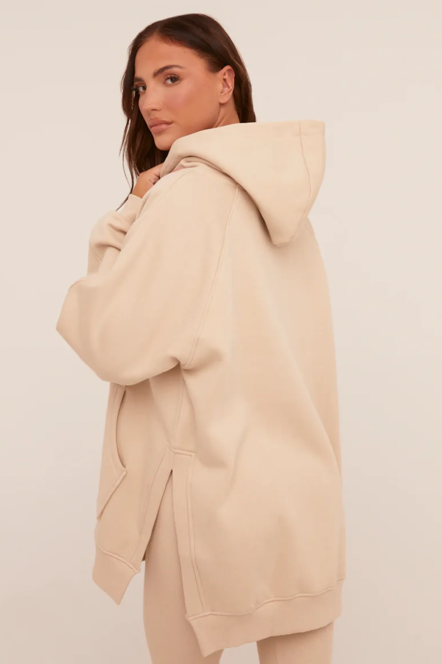 Rebellious Fashion Beige Oversized Hoodie And Leggings Co-ord Set - Renee