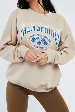 Rebellious Fashion Beige Oversized Palm Springs Sweatshirt - Libbi