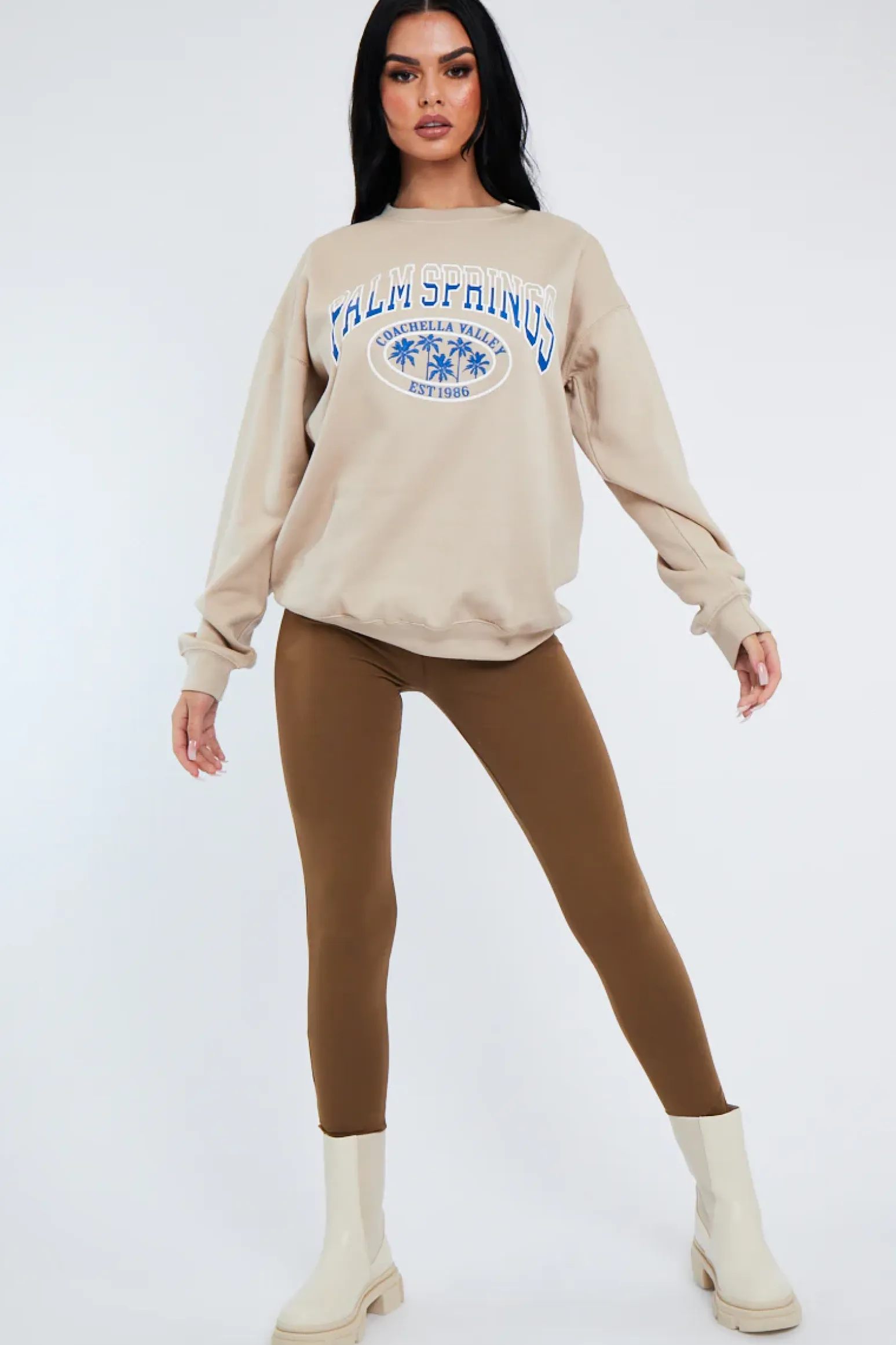 Rebellious Fashion Beige Oversized Palm Springs Sweatshirt - Libbi