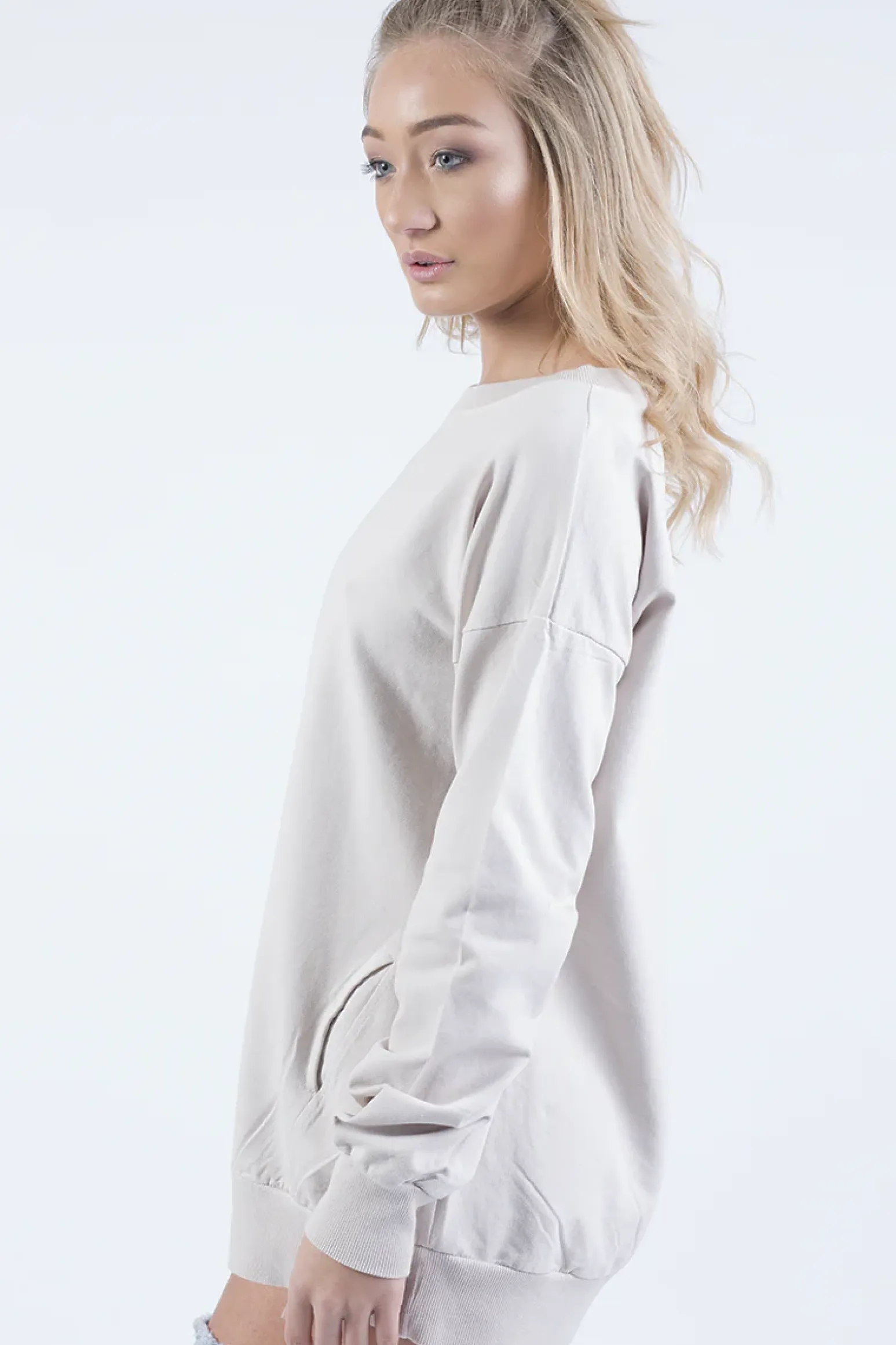 Rebellious Fashion Beige Oversized Ruched Sleeve Jumper Dress - Hayley