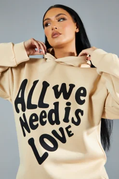 Rebellious Fashion Beige Oversized Slogan Hoodie - Sora