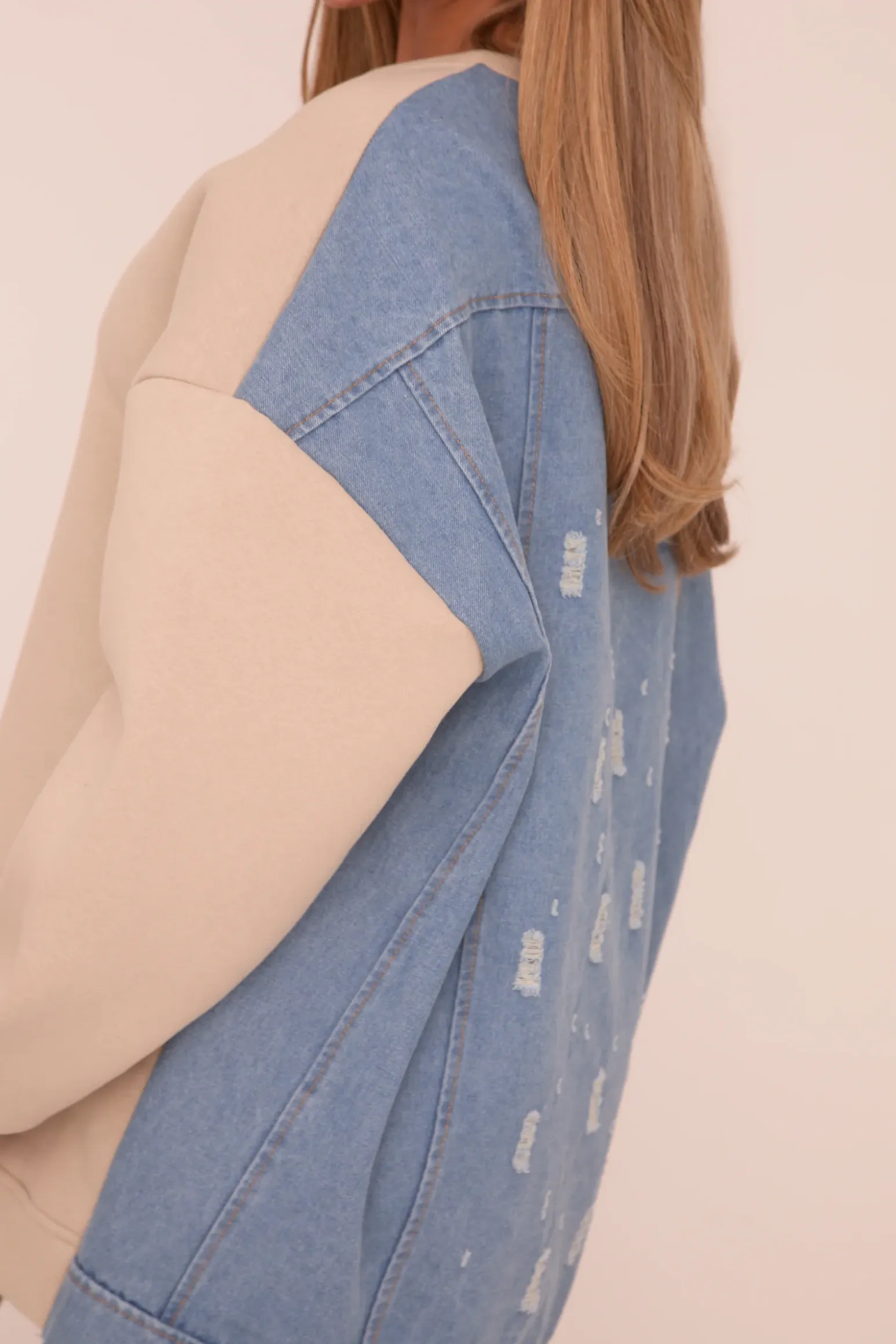 Rebellious Fashion Beige Oversized Sweatshirt Dress - Claudia
