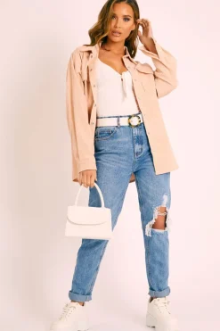 Rebellious Fashion Beige Oversized Utility Pocket Corduroy Shirt - Aaliah