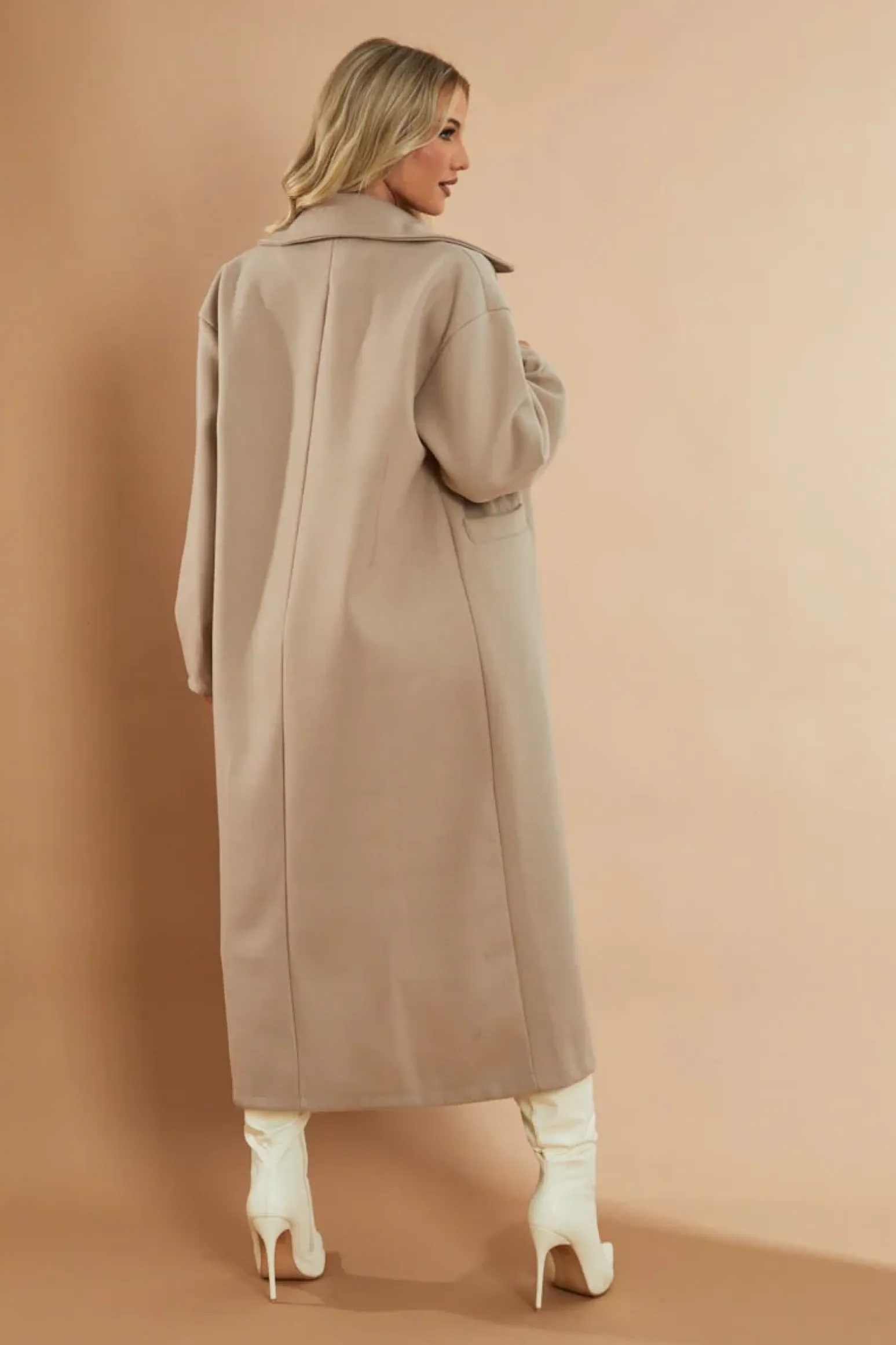 Rebellious Fashion Beige Oversized Wool Look Double Breasted Coat - Aurora