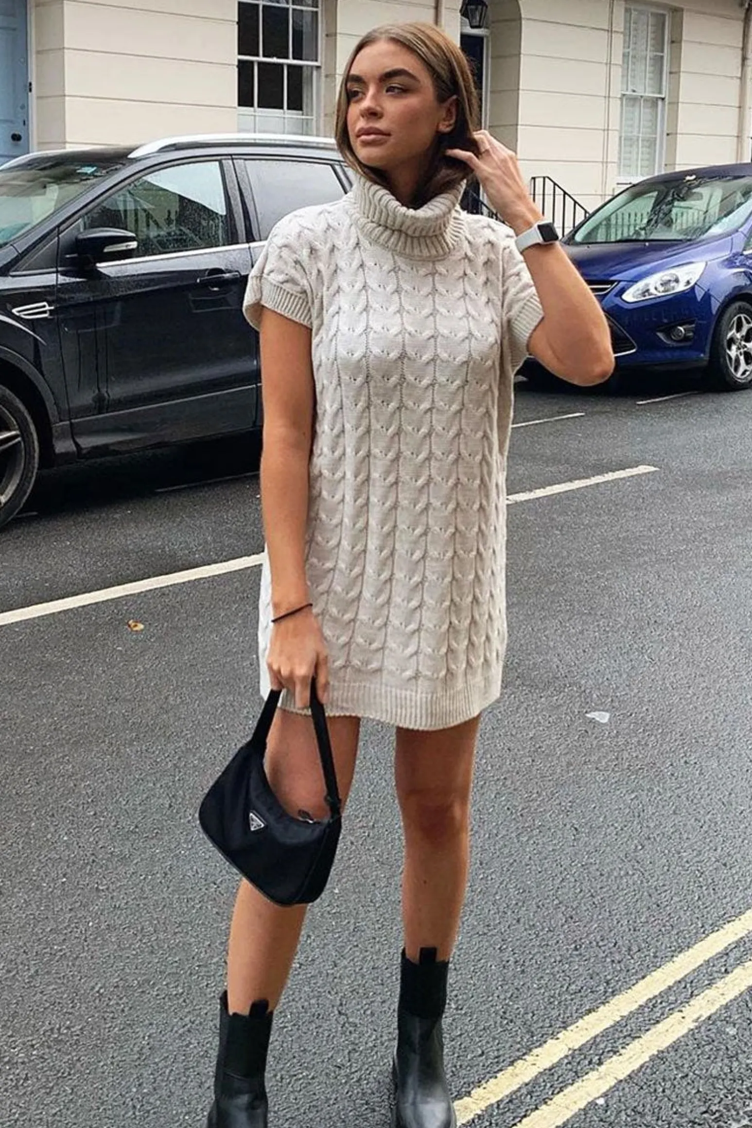 Rebellious Fashion Beige Roll Neck Cable Knit Vest - Emira