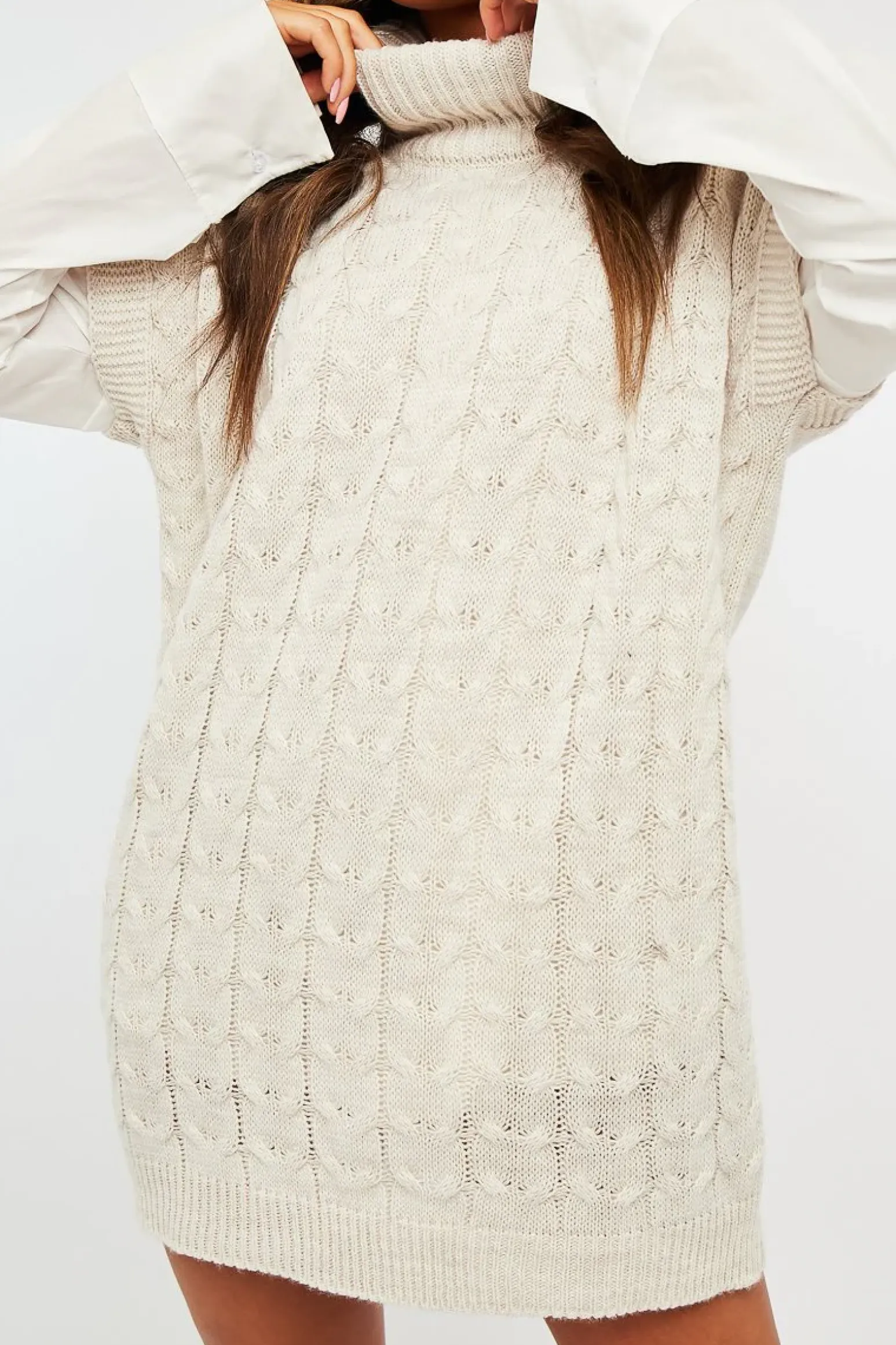 Rebellious Fashion Beige Roll Neck Cable Knit Vest - Emira