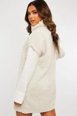 Rebellious Fashion Beige Roll Neck Cable Knit Vest - Emira