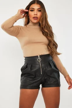 Rebellious Fashion Beige Roll Neck Slim Fit Knitted Jumper - Georgie