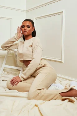 Rebellious Fashion Beige Round Neck Cropped Sweatshirt - Lenny