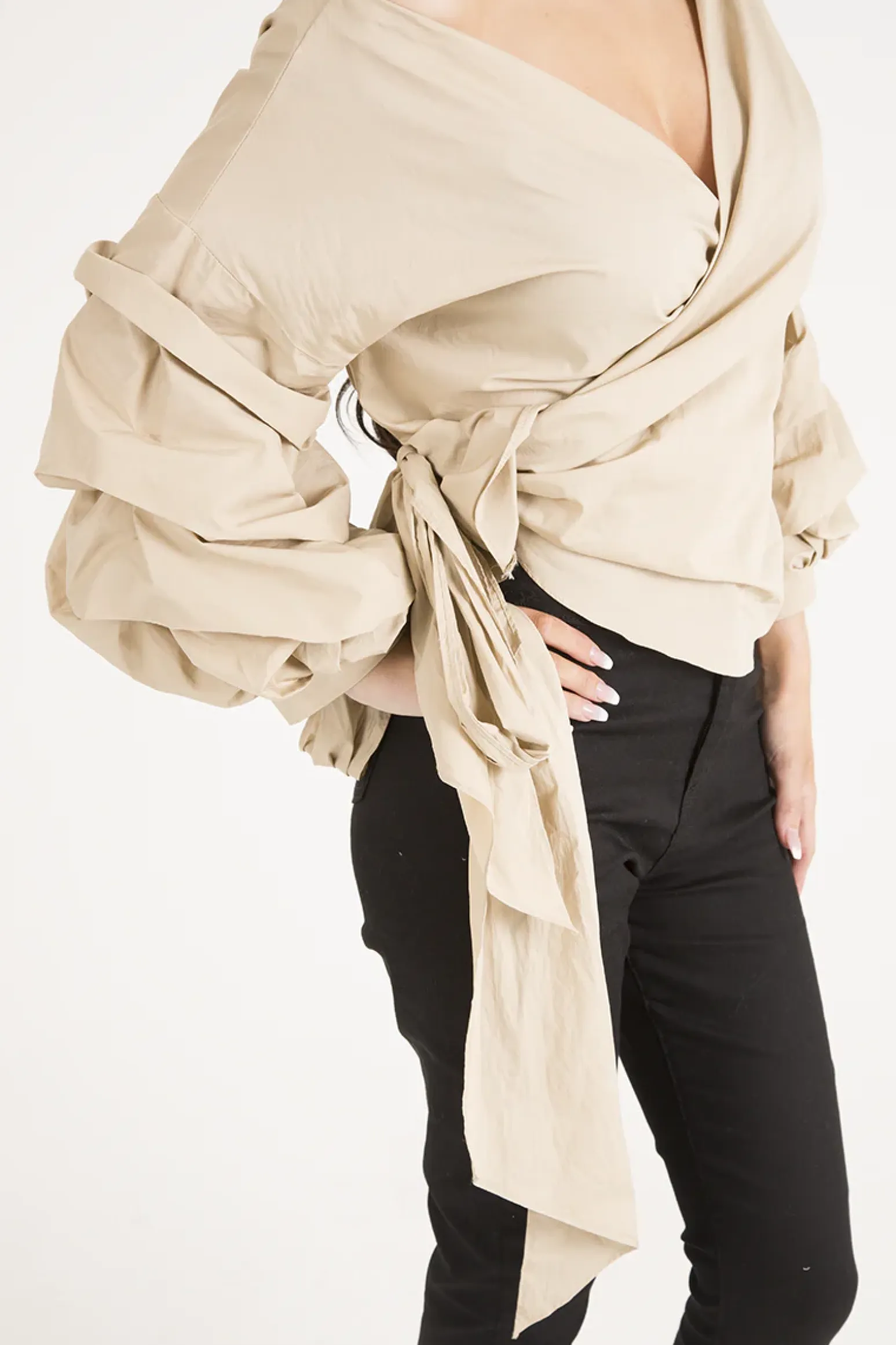 Rebellious Fashion Beige Ruffle Sleeve Crop Top - Susie