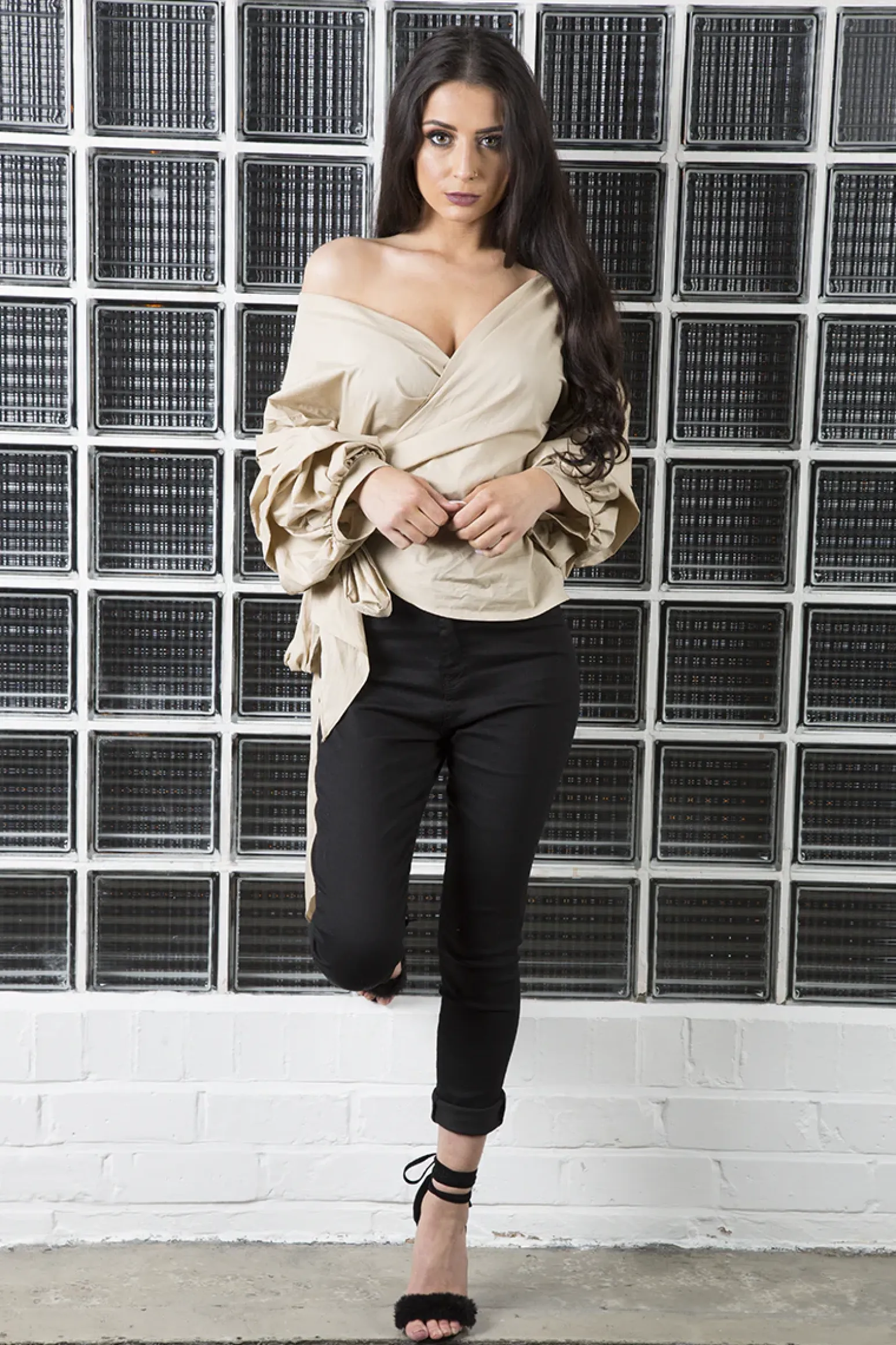 Rebellious Fashion Beige Ruffle Sleeve Crop Top - Susie