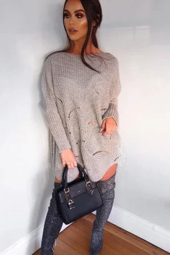 Rebellious Fashion Beige Scallop Hem Knit Jumper - Elyssa