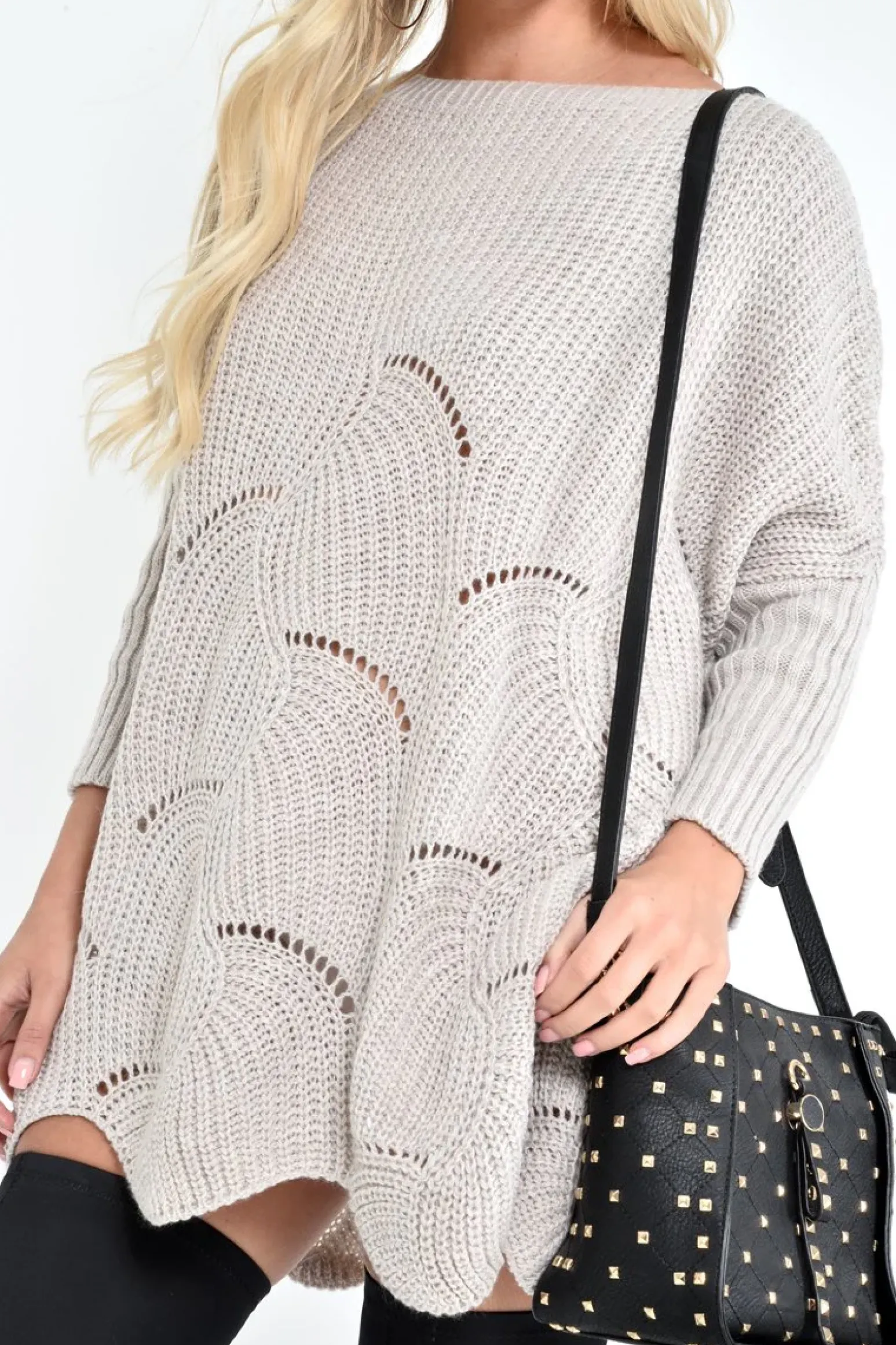 Rebellious Fashion Beige Scallop Hem Knit Jumper - Elyssa
