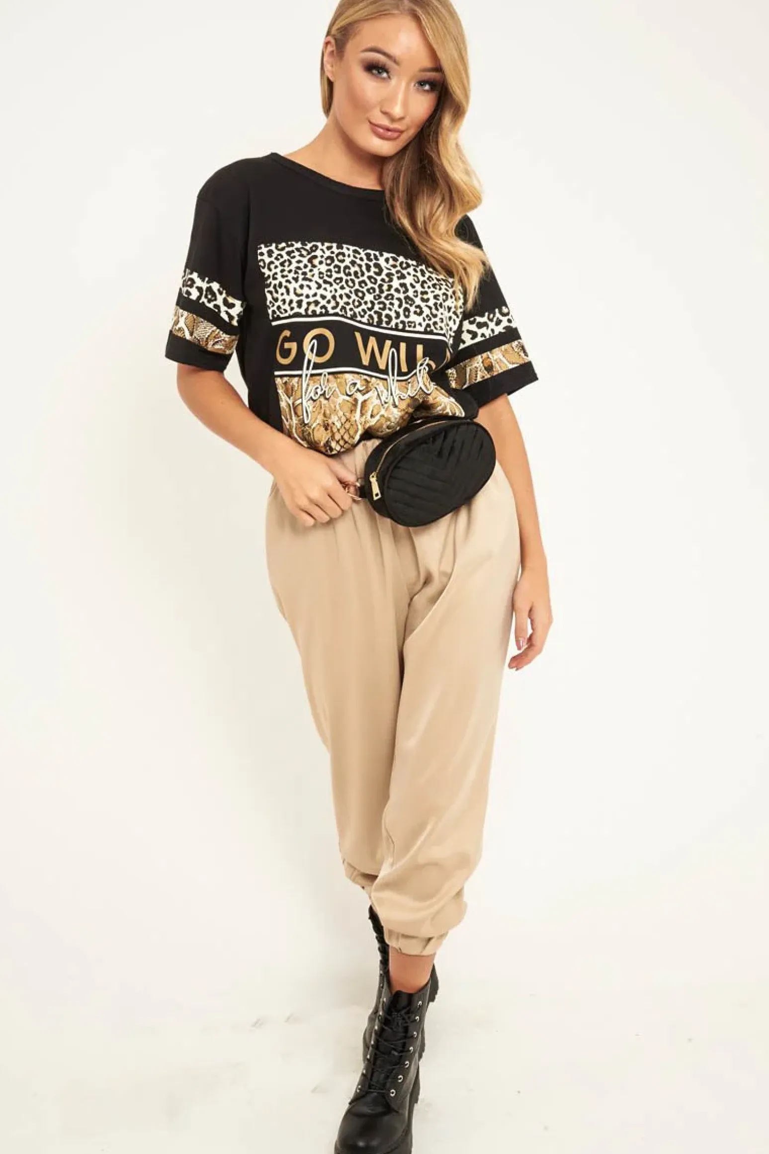 Rebellious Fashion Beige Shiny Woven Cargo Trousers - Atley