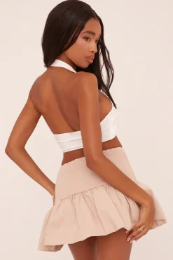 Rebellious Fashion Beige Shirring Detail Puffball Mini Skirt - Gracen