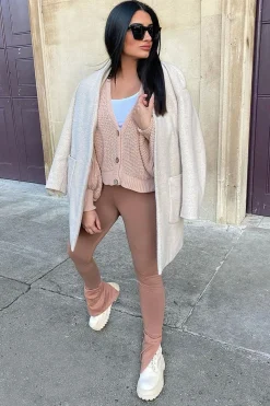 Rebellious Fashion Beige Side Split Leggings - Oliviah
