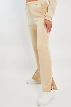 Rebellious Fashion Beige Side Split Wide Leg Jogger - Halsey