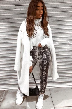 Rebellious Fashion Beige Snake Coated Zip Front Trousers - Destynie
