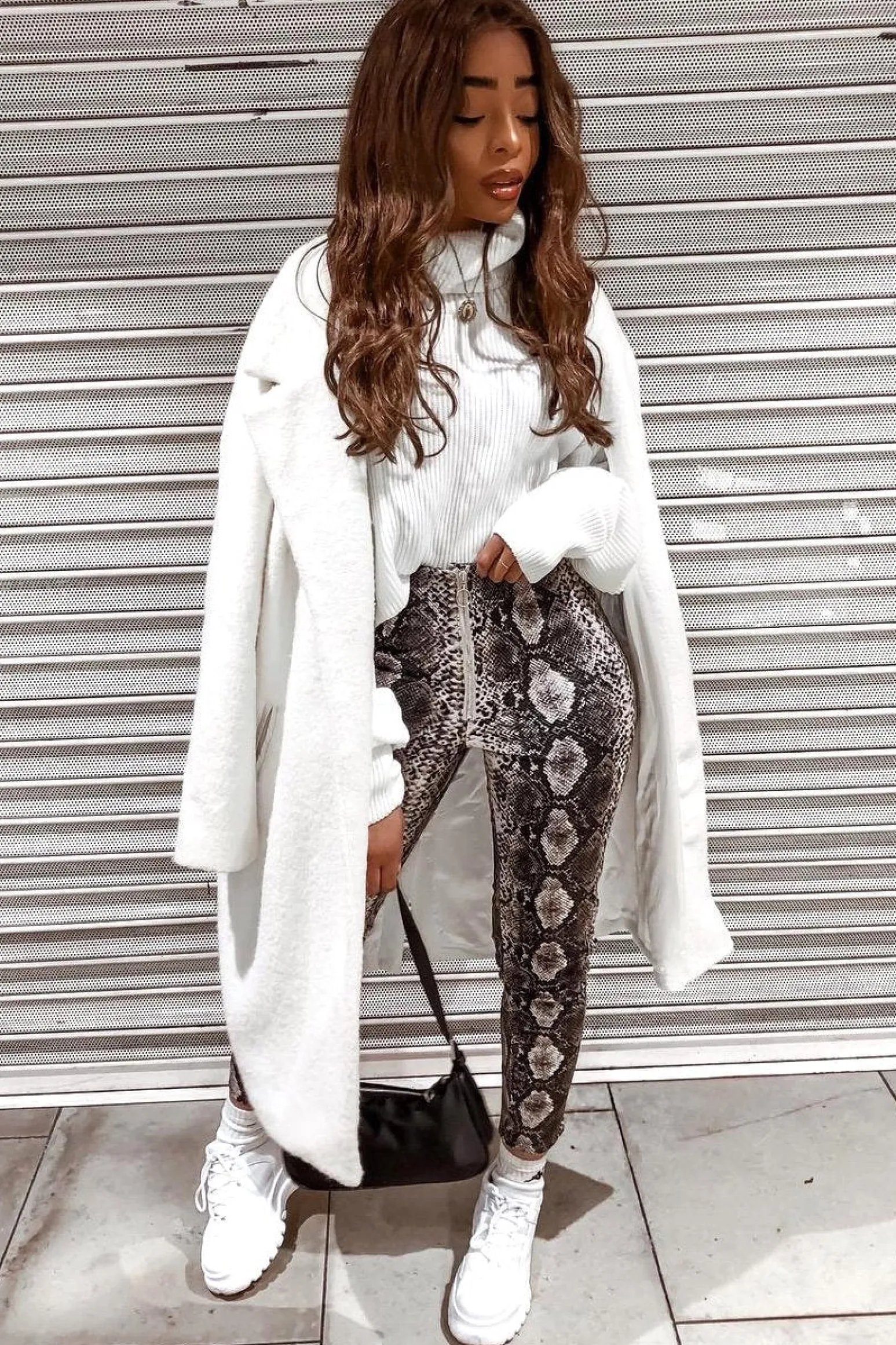 Rebellious Fashion Beige Snake Coated Zip Front Trousers - Destynie